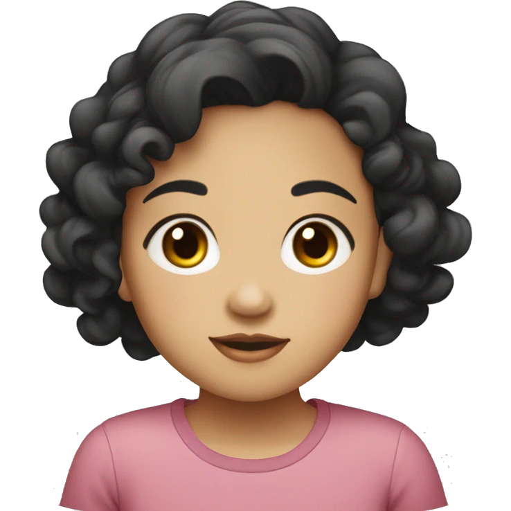 Southeast Asian, round face, young girl, black curly hair, short hair emoji