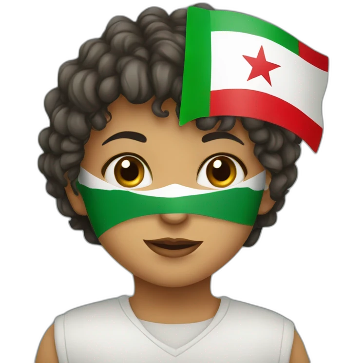 A child wearing a muzzle with the flag of Algeria emoji