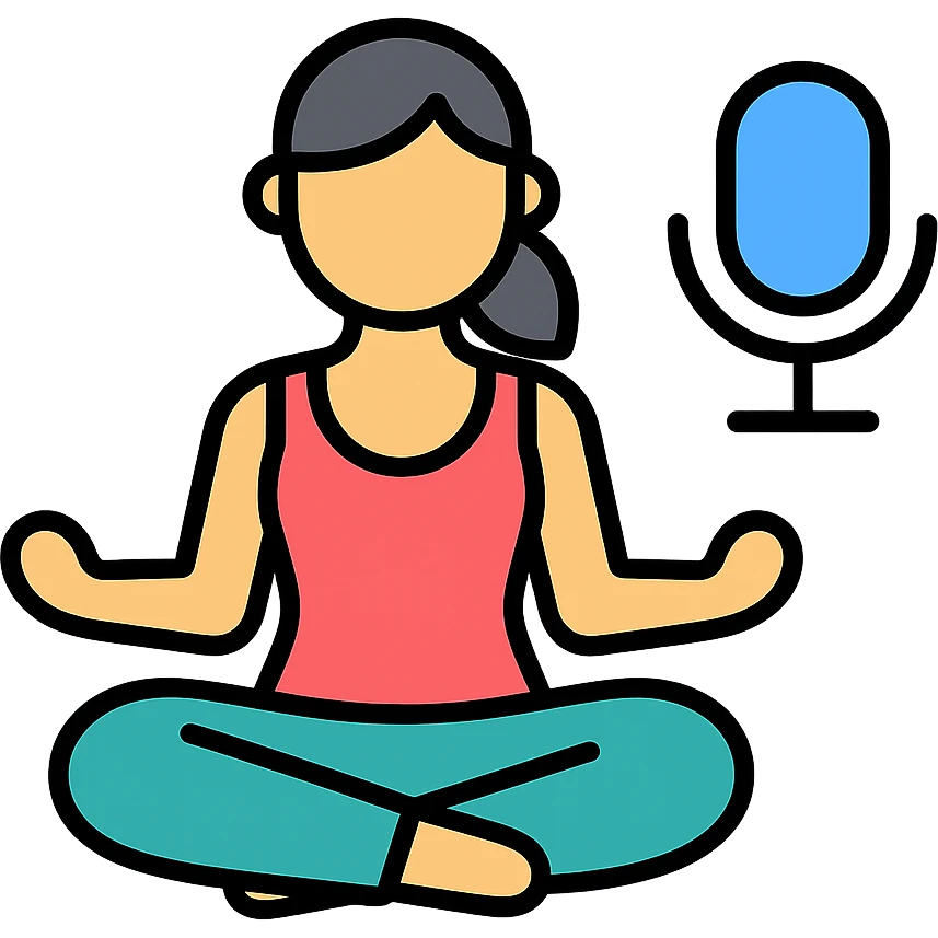 woman doing yoga with a microphone icon with color outline emoji