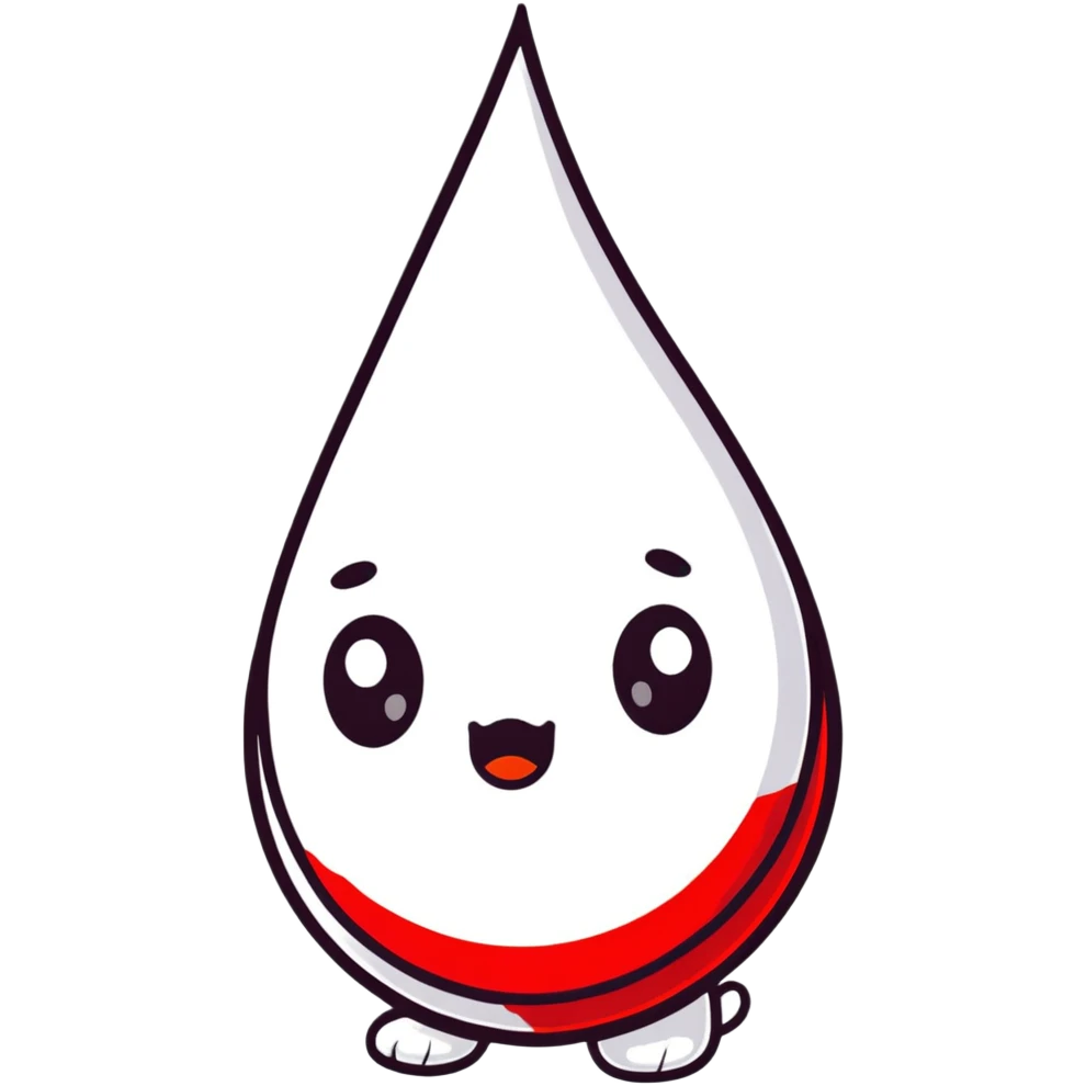 Cute blood drop character with low energy representing anemia emoji