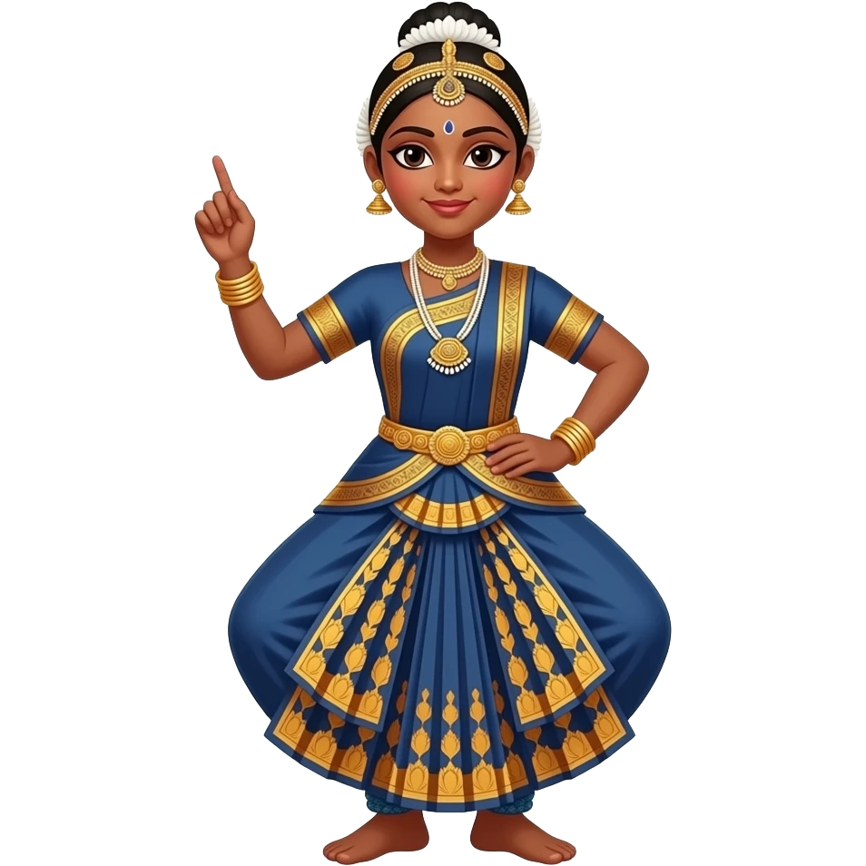 Light brown skin girl in a bharatnataym dress with actual bharatnatayam pose full body emoji