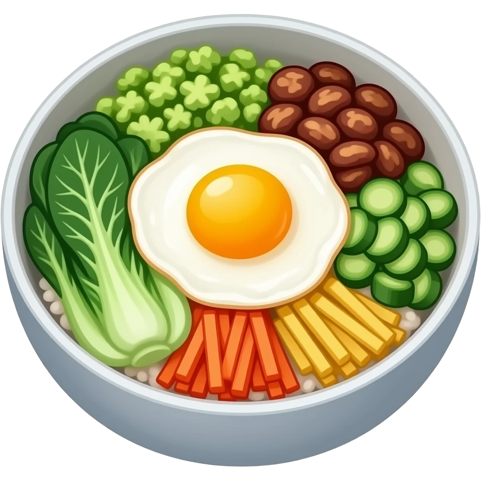 korean spring cabbage bibimbap, fresh green 봄동, mixed rice with vegetables, fried egg on top, vibrant colors, warm sunlight, realistic food photography, clean composition emoji