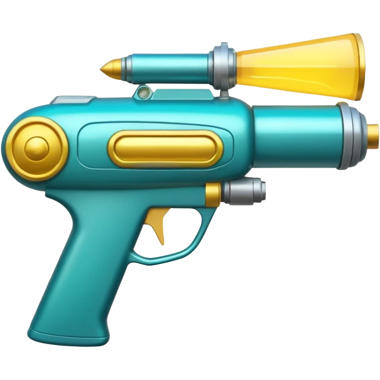 Cartoony Teal and yellow Gamma Tasman plasma ray gun emoji