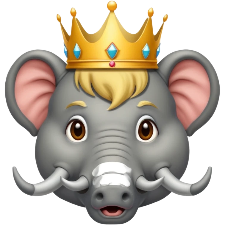 face of donald trump wearing a crown between an elephant face and a donkey face emoji