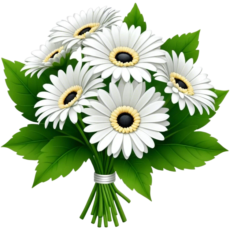 bouquet White Gerbera Daisy, luxuriant, leaf, bud, black pollen emoji