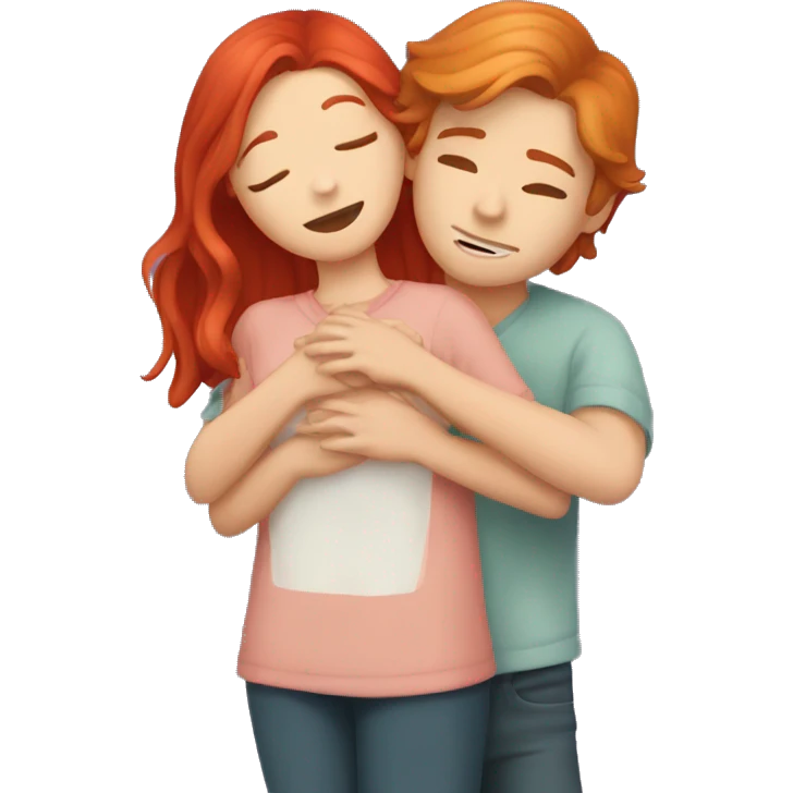 Cherry red hair girl is being hugged by her boyfriend who has light brown hair emoji