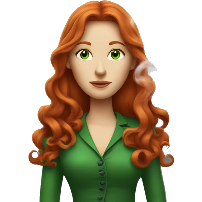 long-haired redhead woman with green eyes smoking emoji