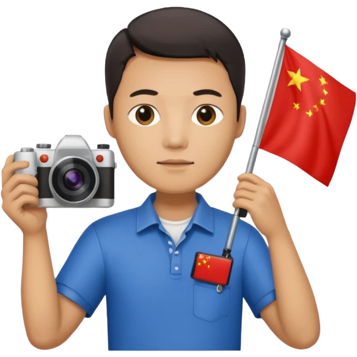 A Chinese man with a Chinese flag and a camera emoji