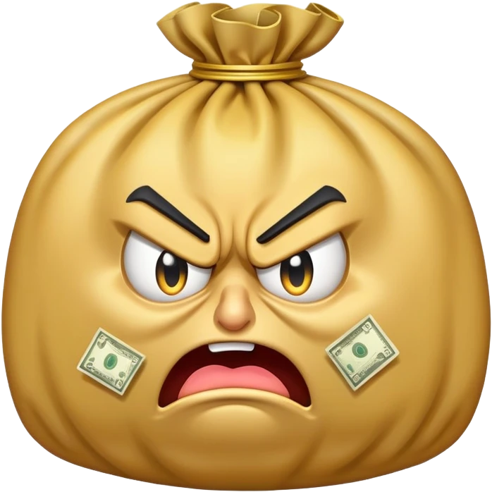 angry bag of money with furrowed brows and frown emoji