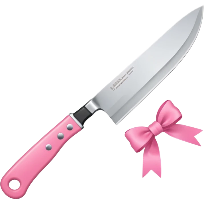 Kitchen knife with a pink bow tied around the handle, emoji style, simple, flat vector, white background, only one object emoji