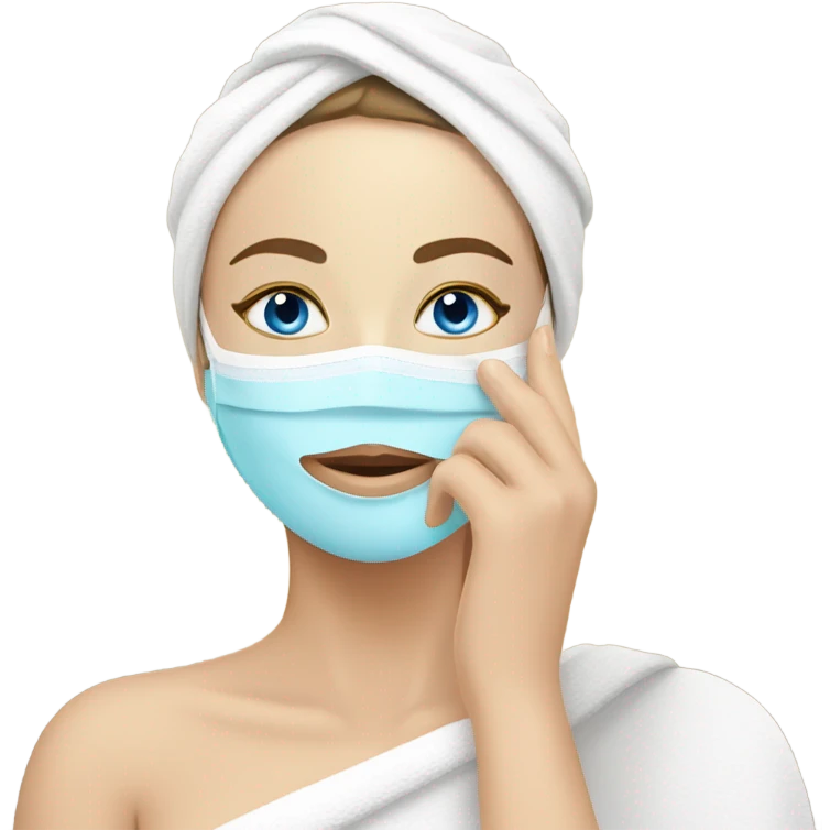 Lady with blue eyes face mask spa beauty full face relaxing emoji