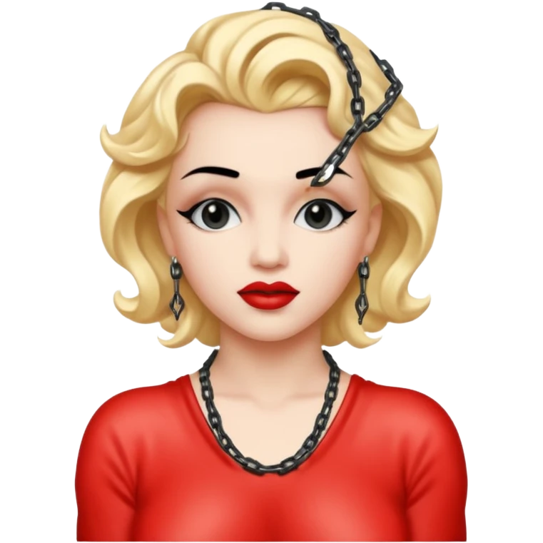realistic cinematic singer Madonna like Marilyn Monroe image naked in sado-maso styling with chains and rubber emoji