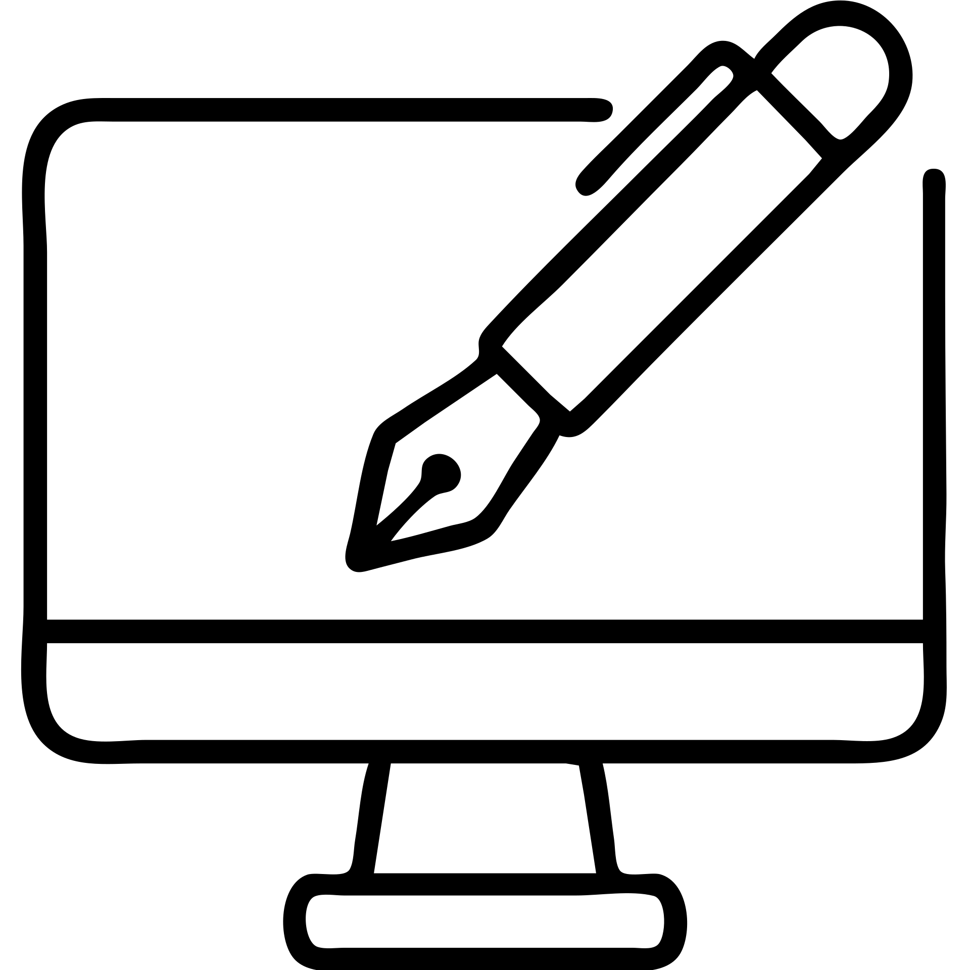 Create a computer icon, yellow background, white color with a pen emoji