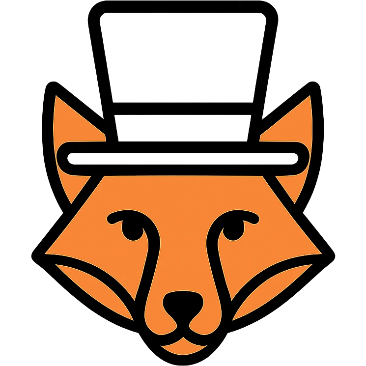 fox head wearing a white top hat, lineal color icon style emoji