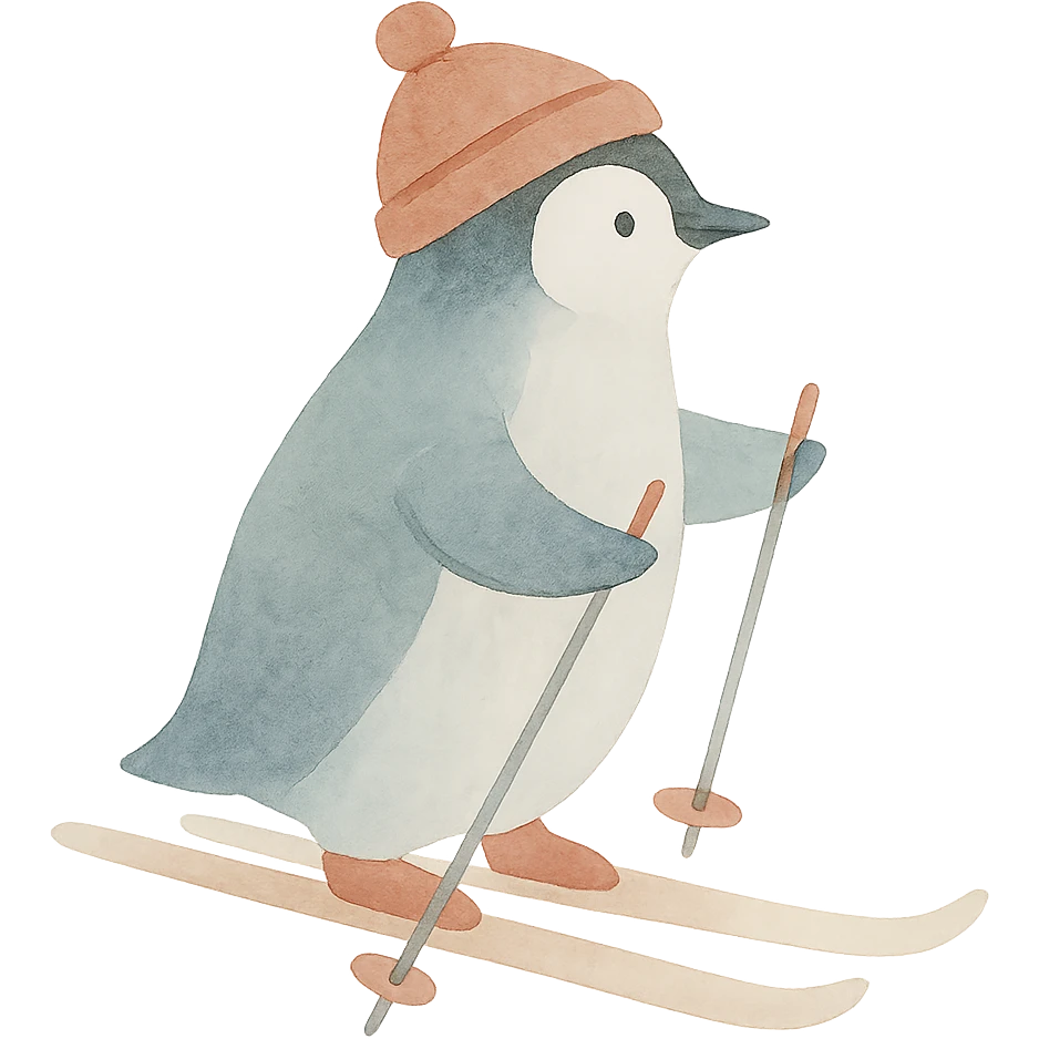 un pinguin avec un bonnet des batons qui fait du ski emoji