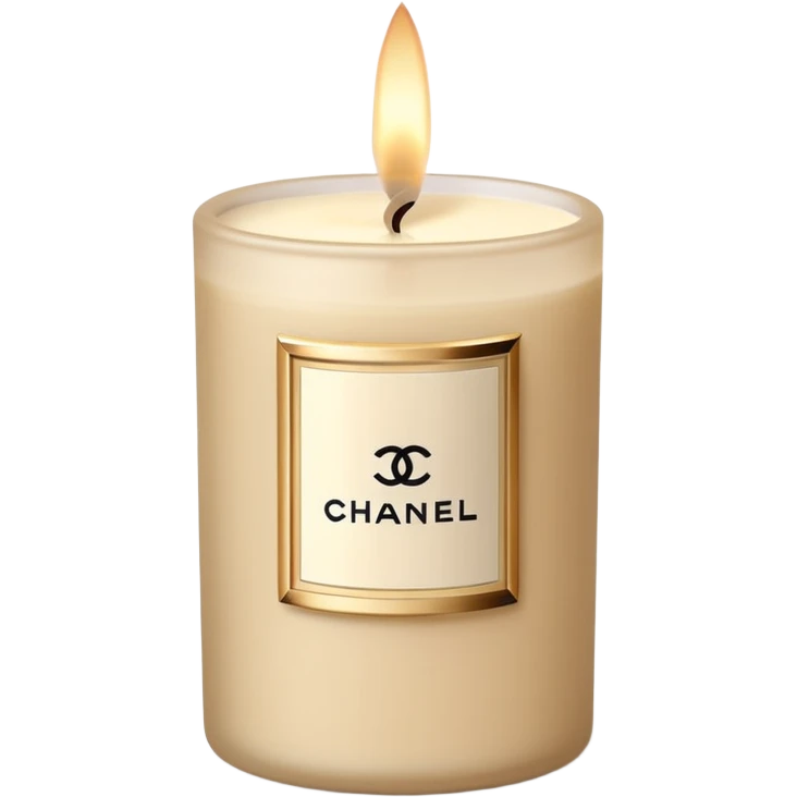 luxury beige candle with subtle Chanel branding emoji