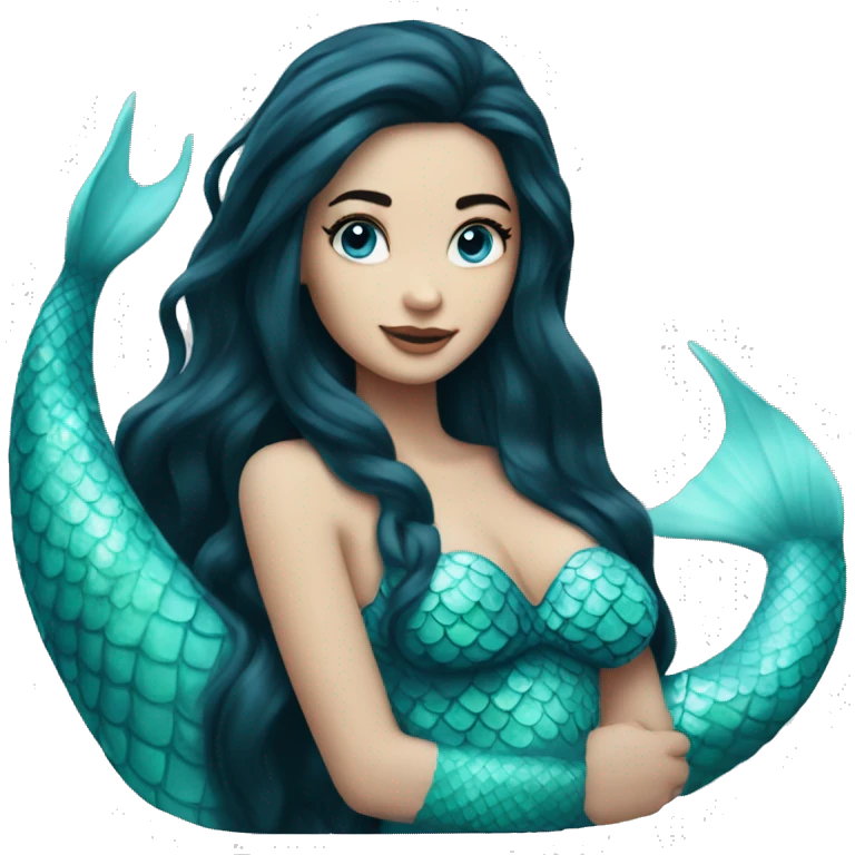 mermaid with long black hair pale skin and light blue eyes emoji