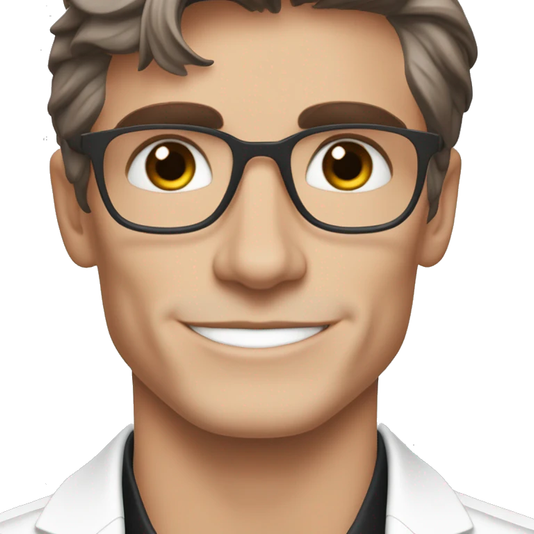 One simple, cute, emoji of Antoni Porowski from Queer Eye in a white suit and white tie. Dark brown hair smiling  emoji