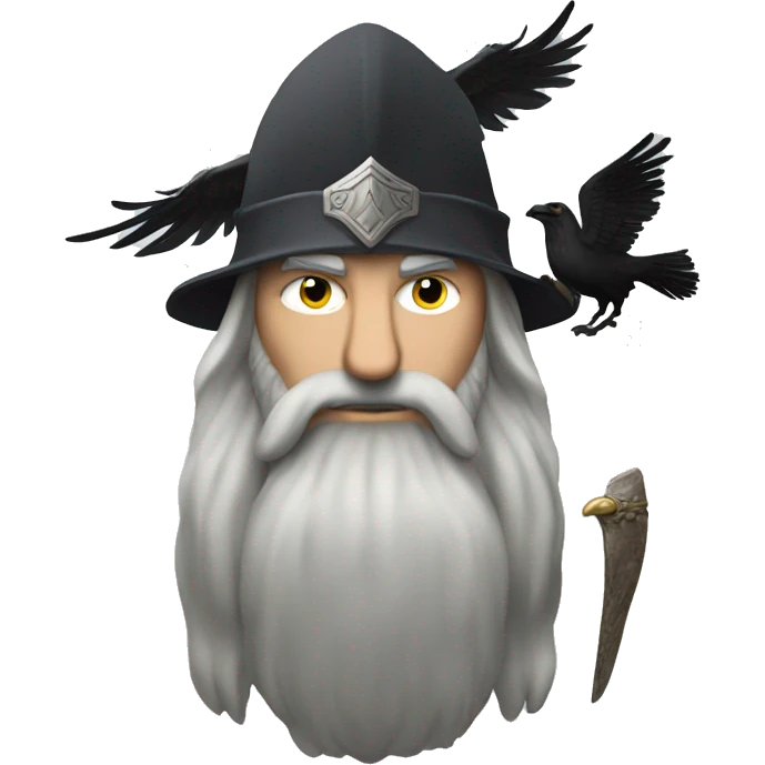 The god Odin with a crow, long viking beard emoji