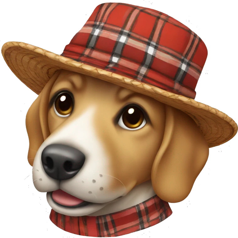 dog happy with straw hat and red plaid outfit emoji