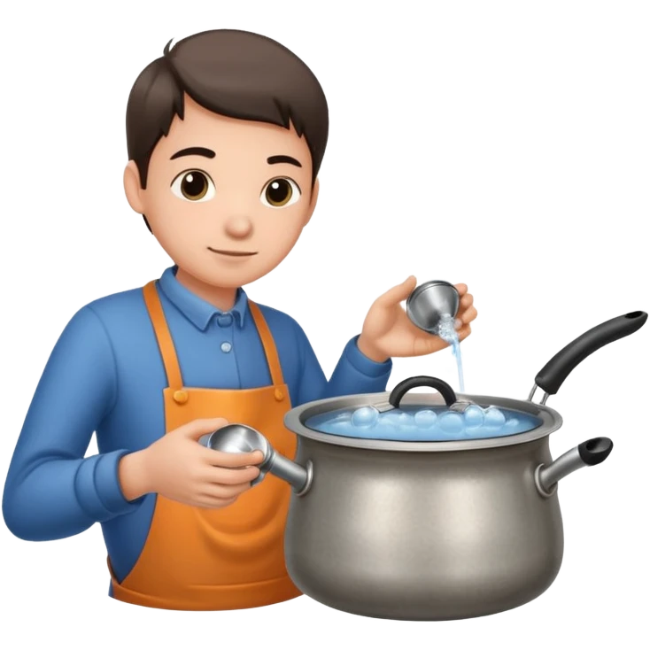 small metal pot filled with boiling water on a stove, visible hot steam and rising bubbles, realistic heat effect, shiny pot surface, bright lighting, clean white background emoji