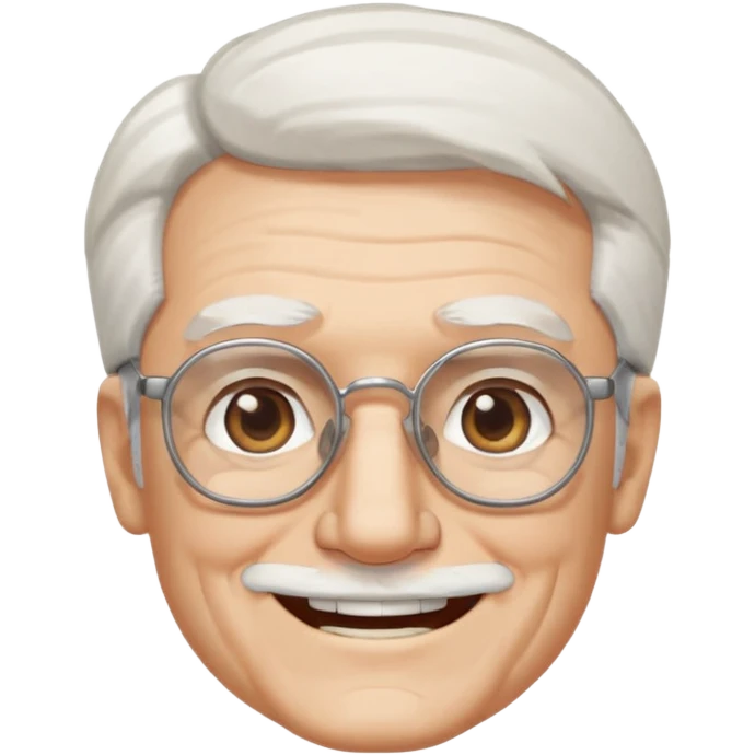 old guy, white hair, blocky face, rectangular glasses soul patch emoji