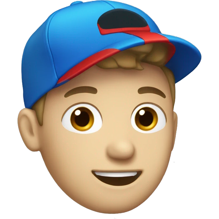 White boy with red cap with blue brim and a microphone emoji