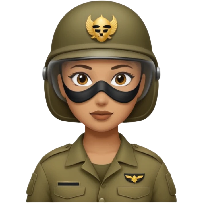 woman soldier with hair style wearing mask emoji