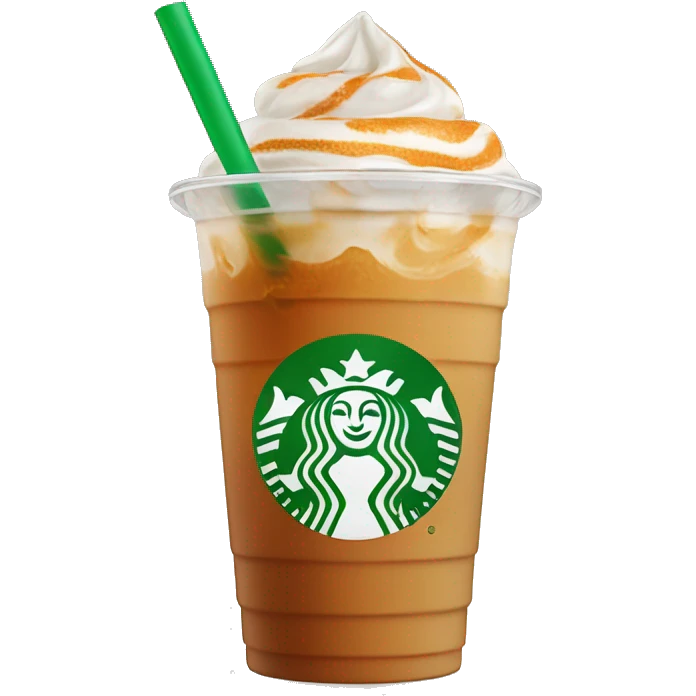 iced pumpkin spice latte in a clear cup with a green straw and a pumpkin logo emoji
