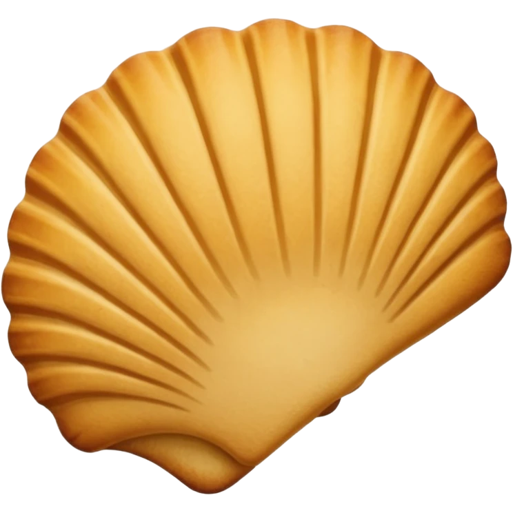 A madeleine pastry. Scalloped seashell shape with ONLY four to five vertical lines going in the same direction. Light golden brown. Scalloped edge. Cookie. Flat. Long. Oval shape emoji