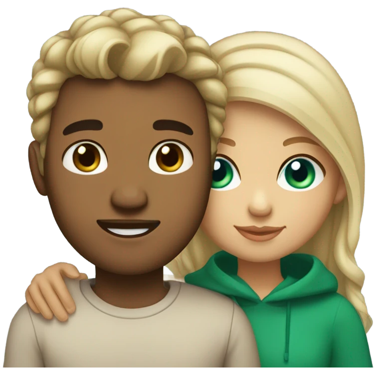 lightskin blonde girl with green eyes and lightskin boyfriend with blue eyes brown hair hugging emoji