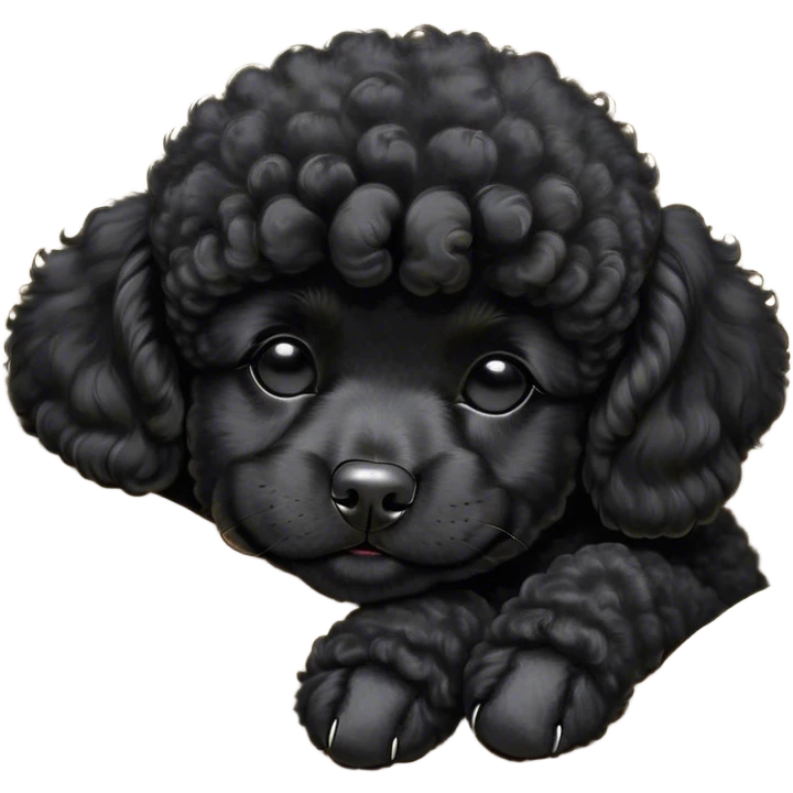 Meme-Worthy Cute Sleeping Black Poodle Portrait Emoji, Head resting peacefully with a contented smile, showcasing a delightfully elegant build and a luxuriously soft, curly jet-black Fur, eyes shut in a serene nap, Simplified yet hilariously adorable features, highly detailed, glowing with a soft, drowsy light, high shine, relaxed and utterly lovable, stylized with an air of playful laziness, bright and heartwarming, soft glowing outline, capturing the essence of a comically sleepy companion, so meme-worthy it feels like it could instantly become the next viral sensation of adorable slumber! emoji