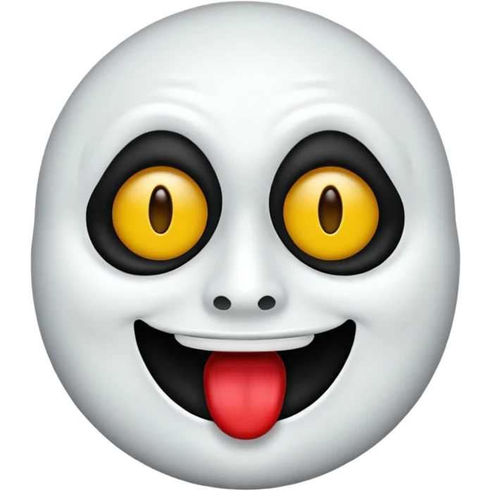 Um emoji estilo iOS do Ghostface, com sua icônica máscara branca e olhos e boca pretos, mas com um sorriso feliz. Ele usa um capuz preto e a forma geral do emoji deve ser arredondada e simplificada, semelhante a outros emojis do iOS. O fundo é transparente. emoji