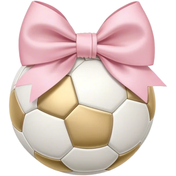 "Chic and modern emoji of a soccer ball with elegant shading, a pastel pink bow tied around it, subtle gold highlights for a luxury feel." emoji