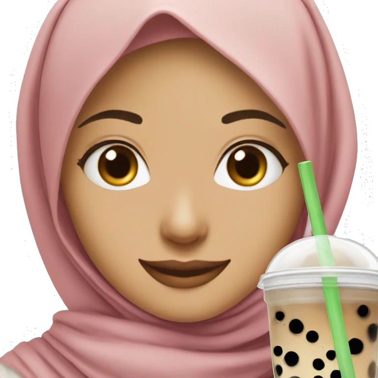 Hijabi with bubble tea and smile emoji