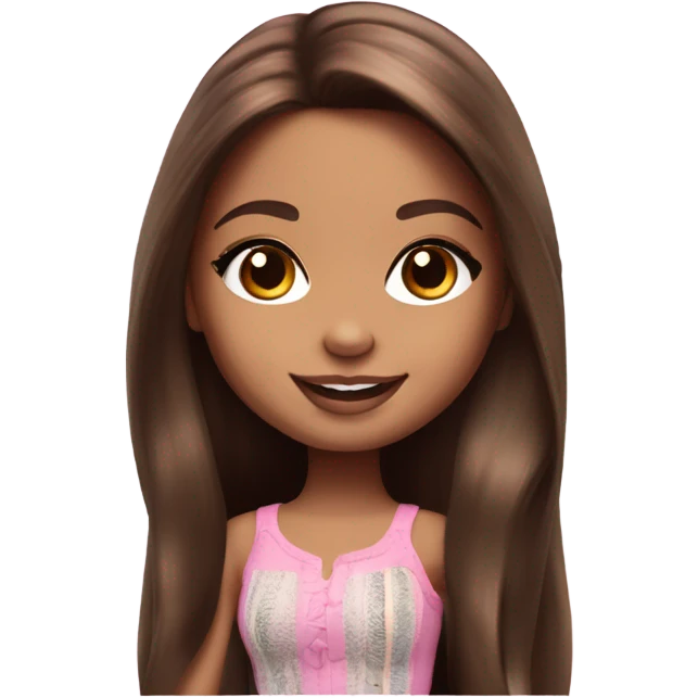 Hyper realistic bratz down with long brown hair smiling and blushing emoji
