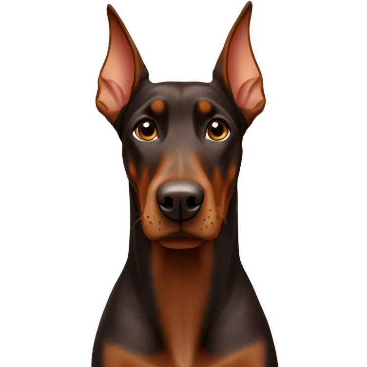 Brown Doberman without cropped ears looking forward and happy  emoji