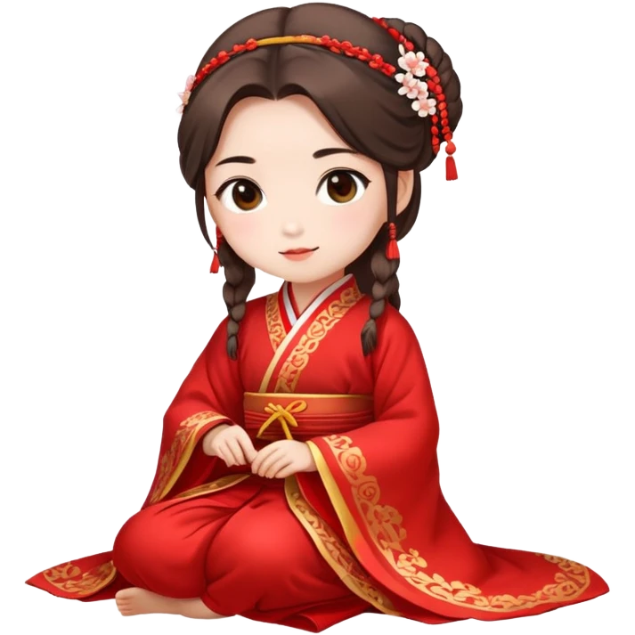 Beautiful girl wearing red Hanfu wedding dress sitting emoji