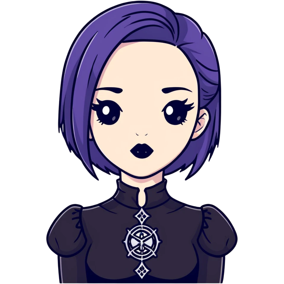 gothic girl with wide shoulders, small chest, dark makeup, black clothing emoji