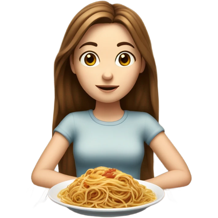 White girl blue eyes brown hair eating spaghetti  getting ready emoji