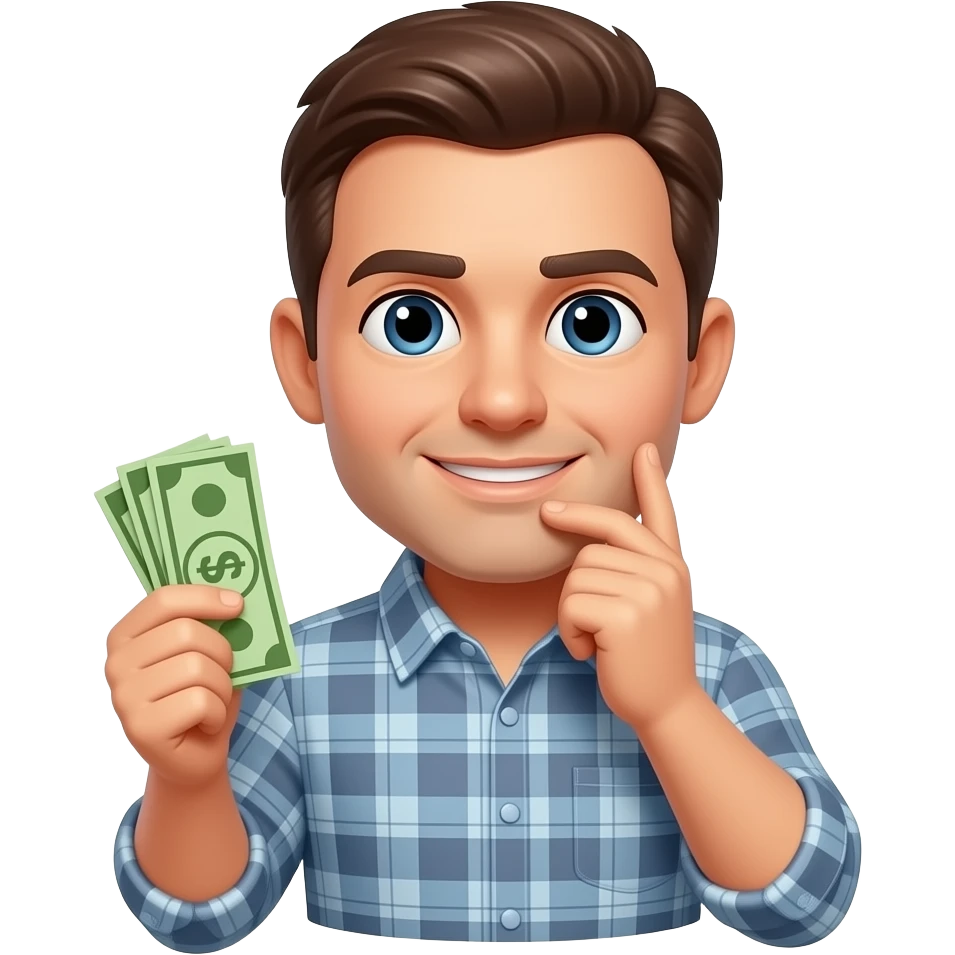 man thinking if he should buy it or not money emoji
