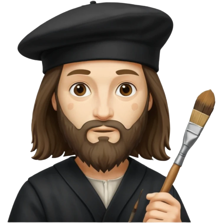 Leonardo da Vinci wear black beret hat, hold a brush emoji
