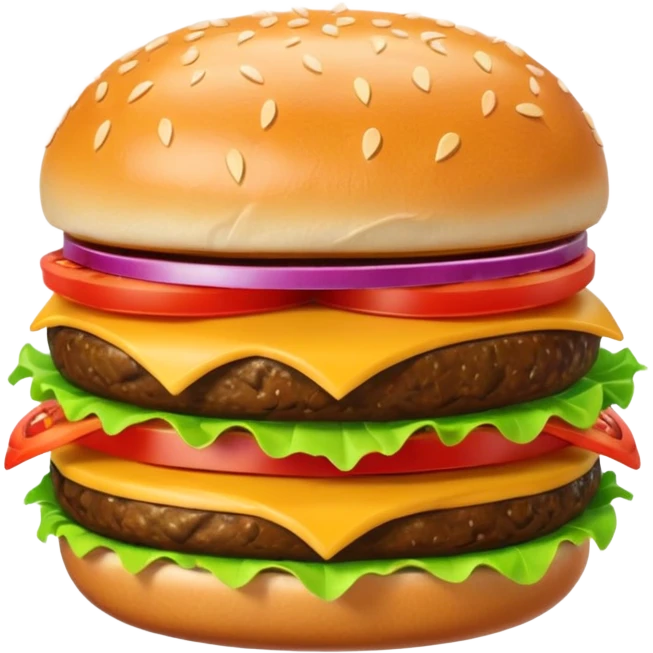 A 3D cartoon cheeseburger with lettuce, tomato, and sesame bun, soft texture, realistic Memoji-style rendering. emoji