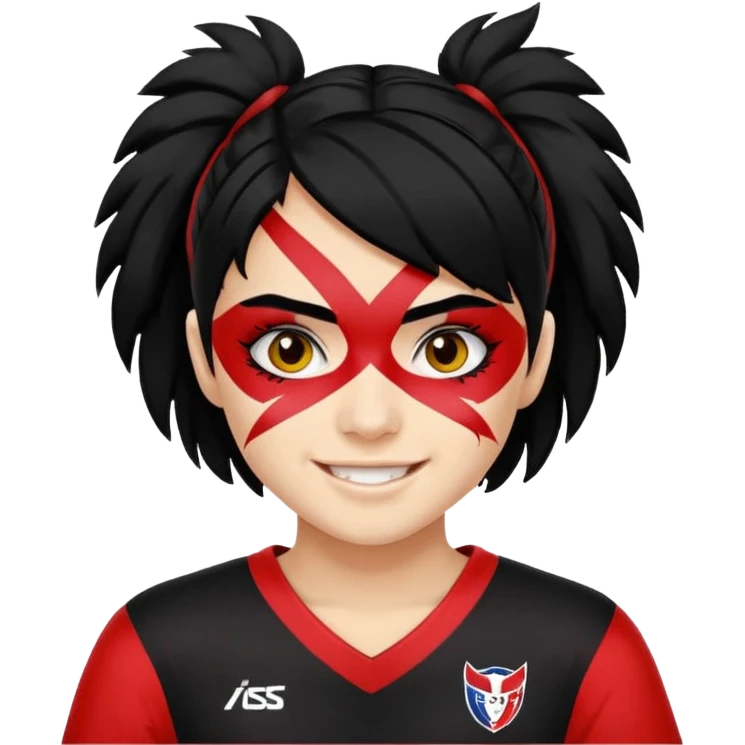 A black hair teen supporter with bold full-face paint, smiling with fierce team spirit. blonde hair emoji