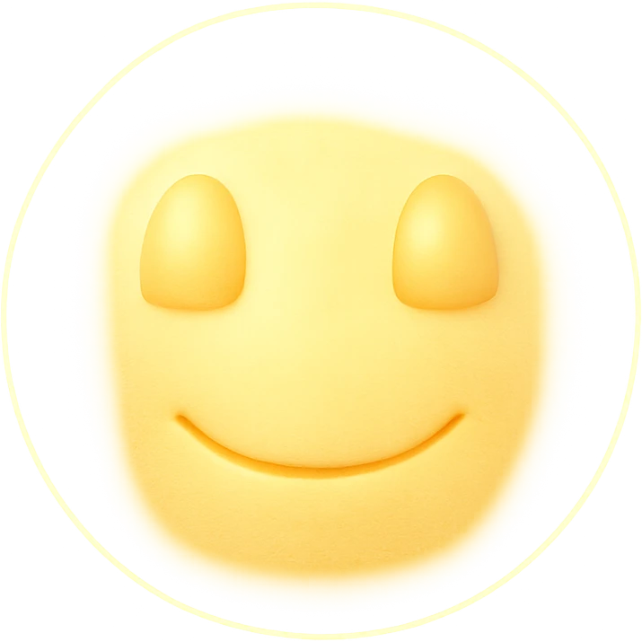 Make the ball glow with a radiant, angelic light effect, ethereal and divine with a warm, gentle smile. Remove any background. Keep the 3D emoji style. emoji