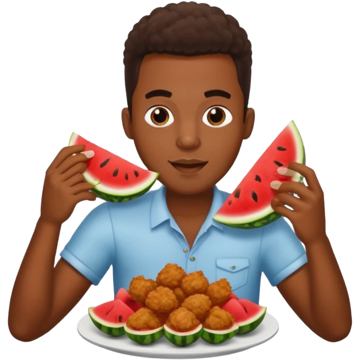 Black man eating watermelon and fried chicken emoji