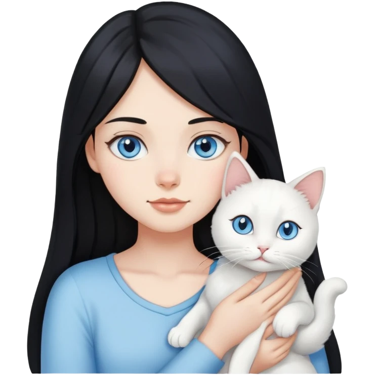 black hair girl with long hair blue eye white cat emoji