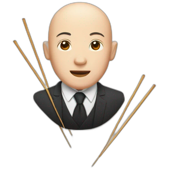 a bald man with a mikado emoji