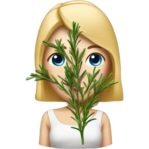 woman with blond Hair and Blue Eyes growing rosemary out of her head emoji