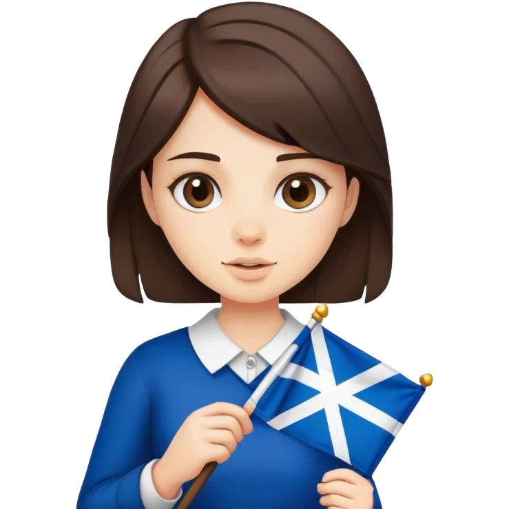 Brunette girl holding Scottish flag emoji